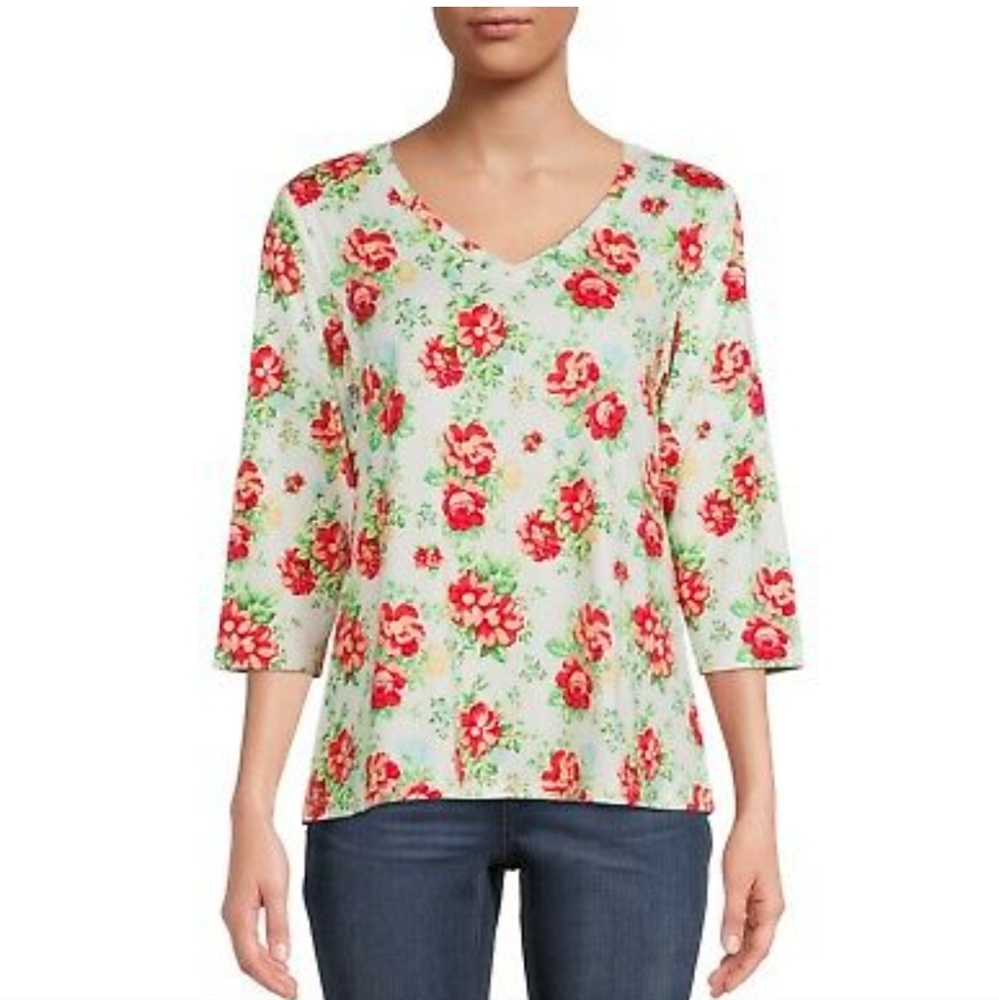 The Pioneer Woman Half 1/2 Sleeve T-Shirt Sz XXL Vintage Floral Cream Womens
